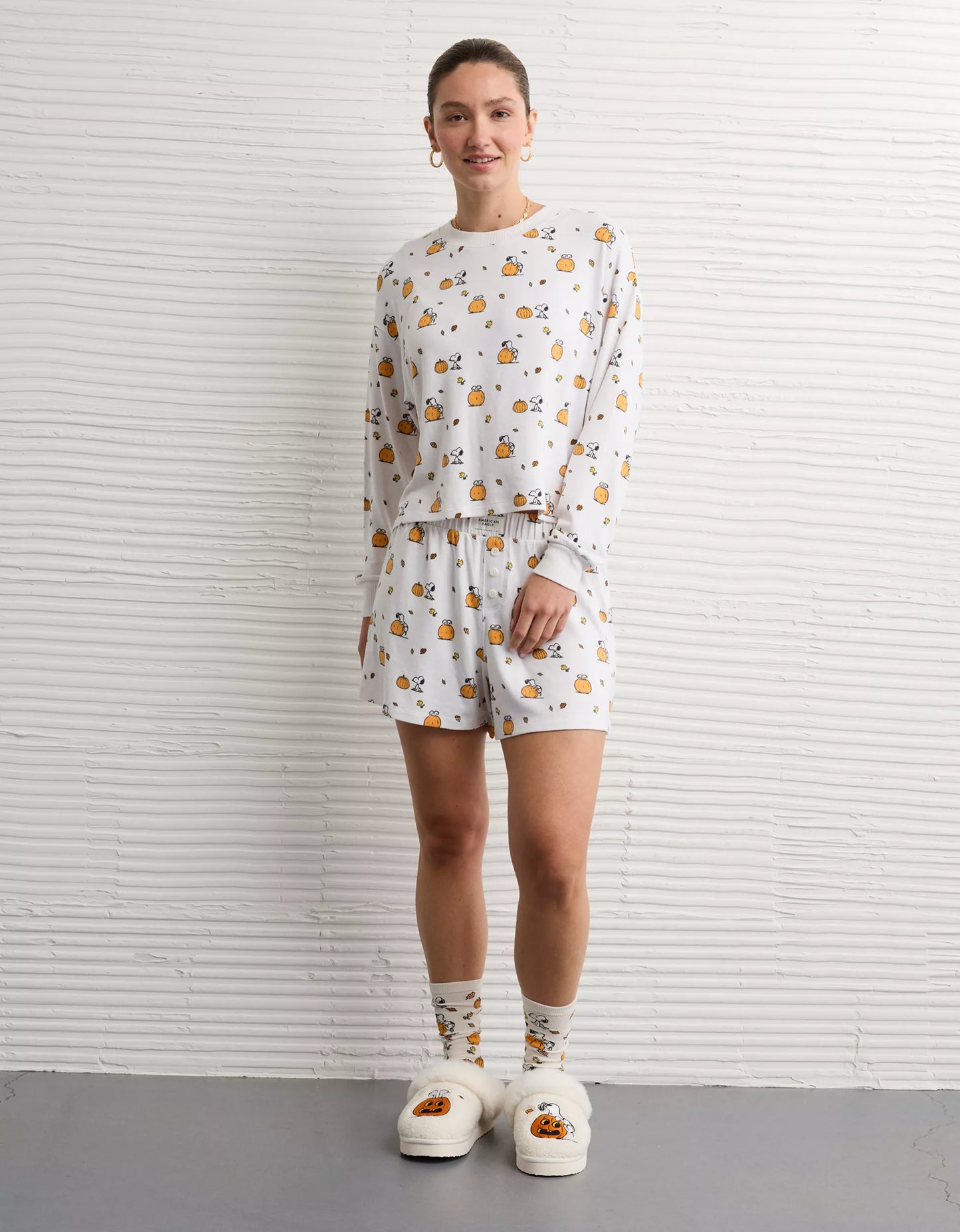 AE Luxe Plush Snoopy Halloween PJ Set - Cream