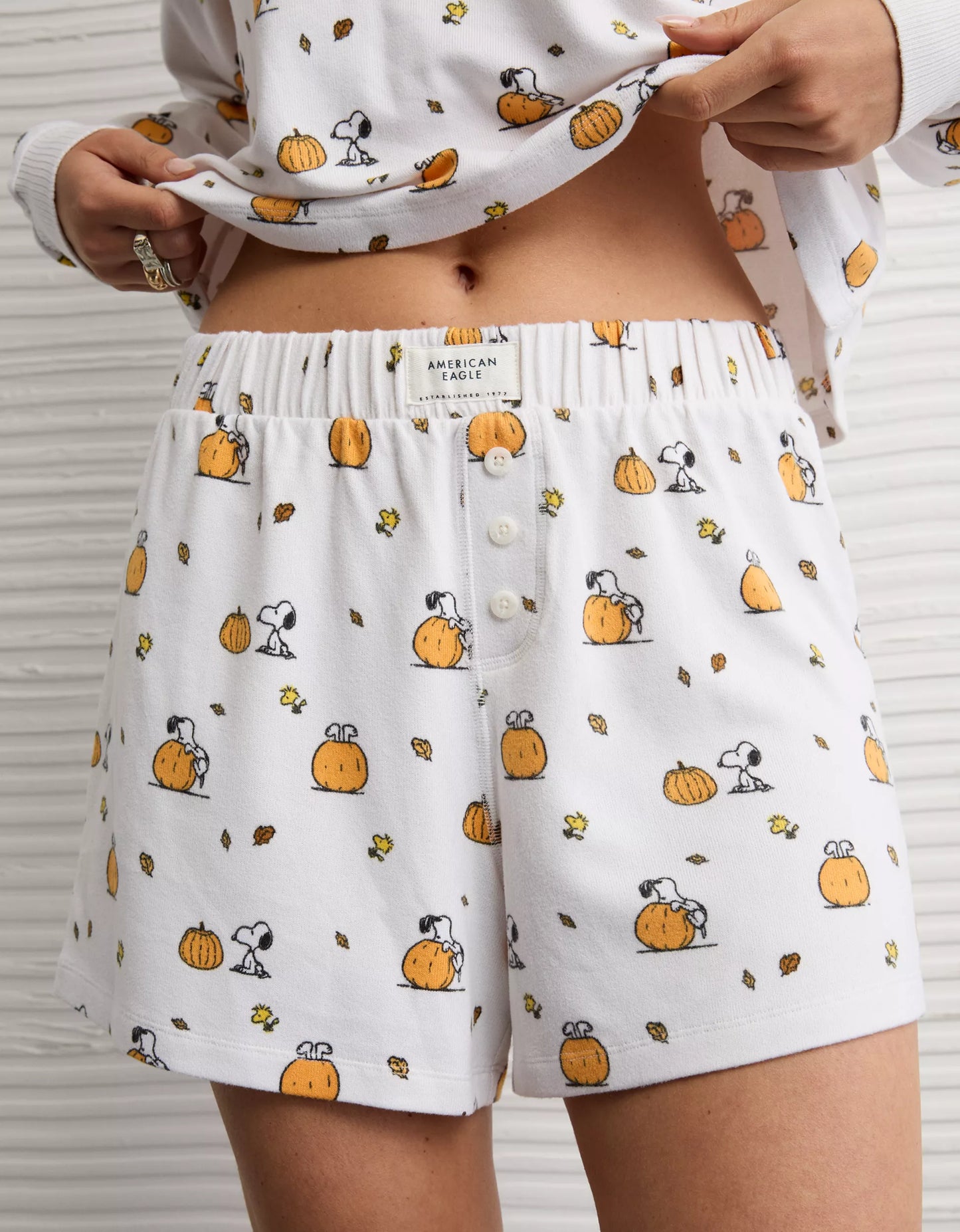 AE Luxe Plush Snoopy Halloween PJ Set - Cream