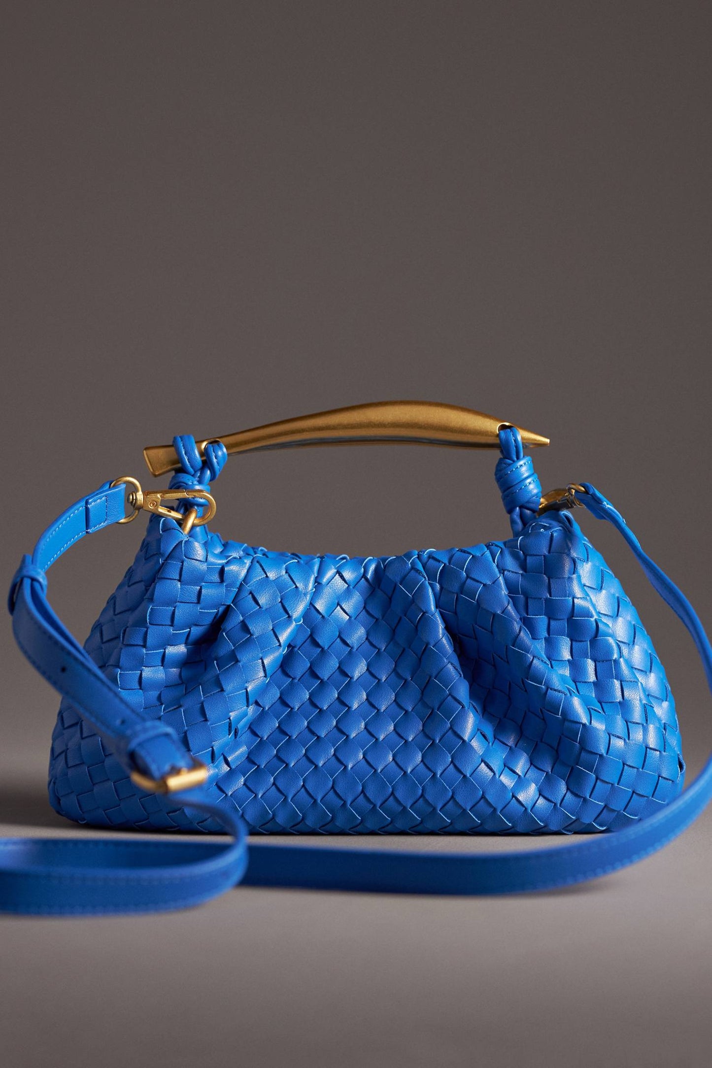 Asymmetrical Hardware Woven Satchel