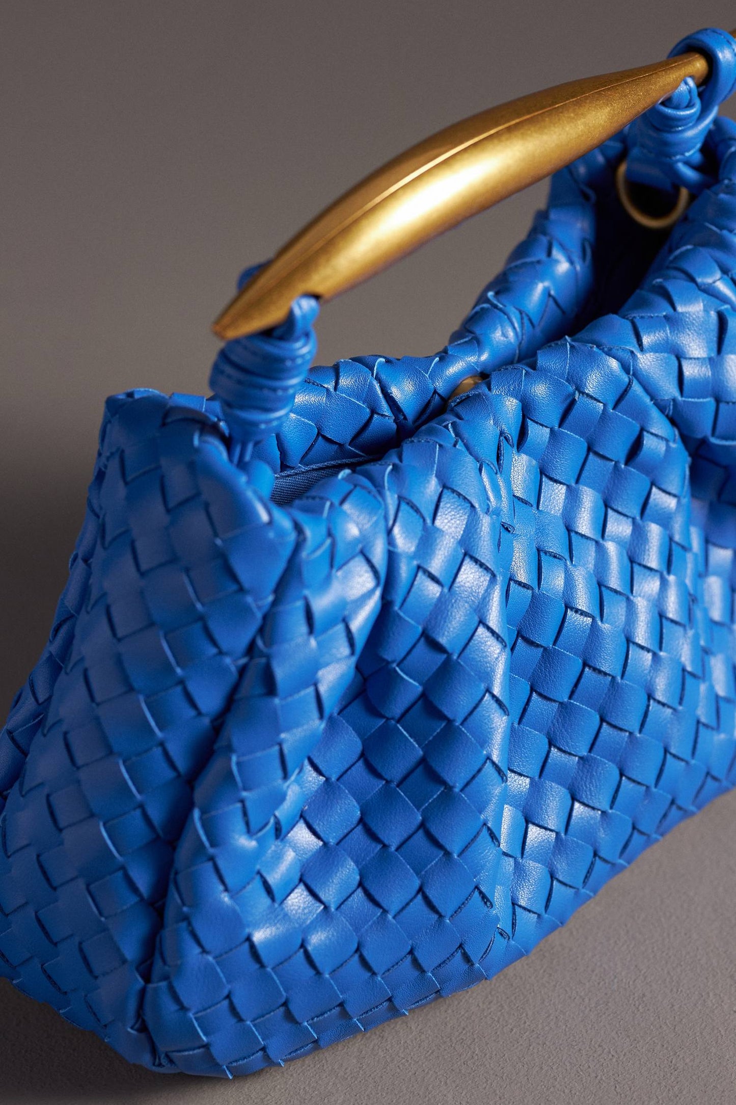 Asymmetrical Hardware Woven Satchel