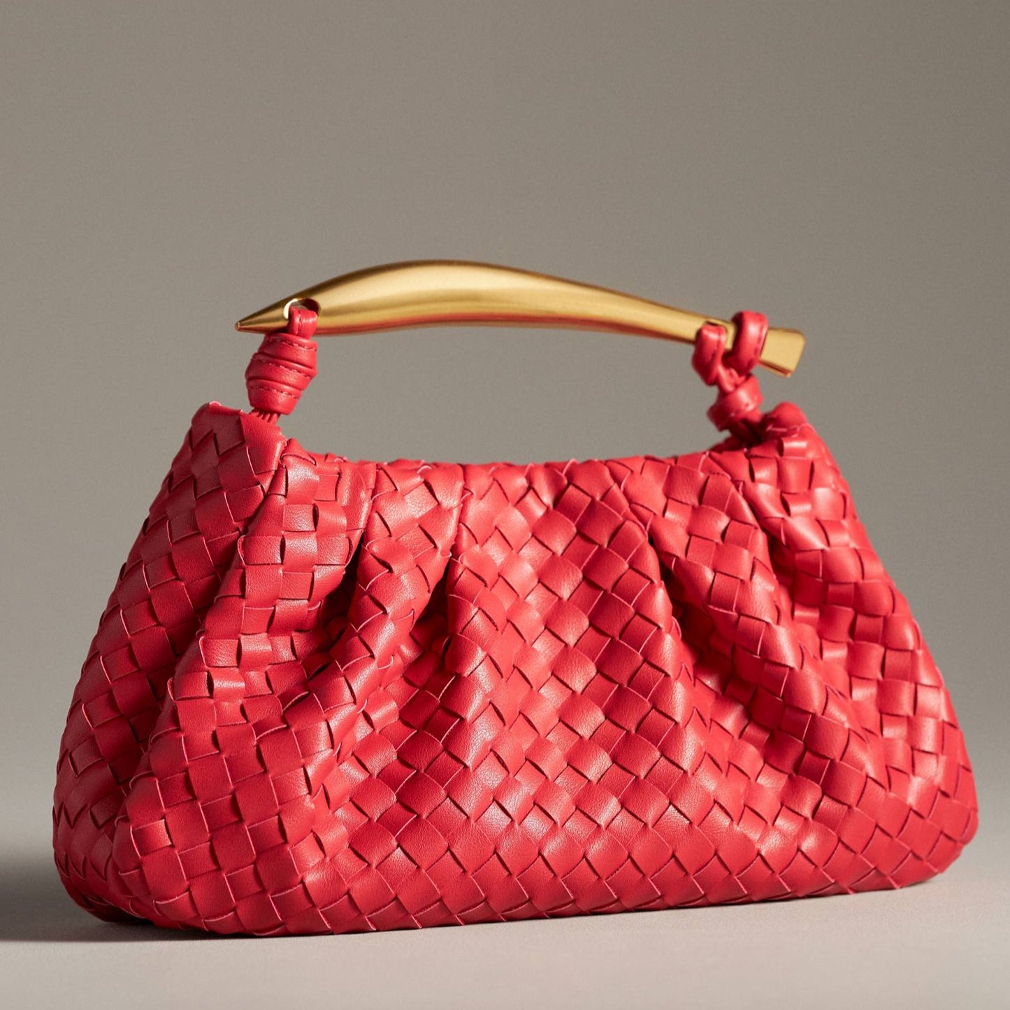 Asymmetrical Hardware Woven Satchel