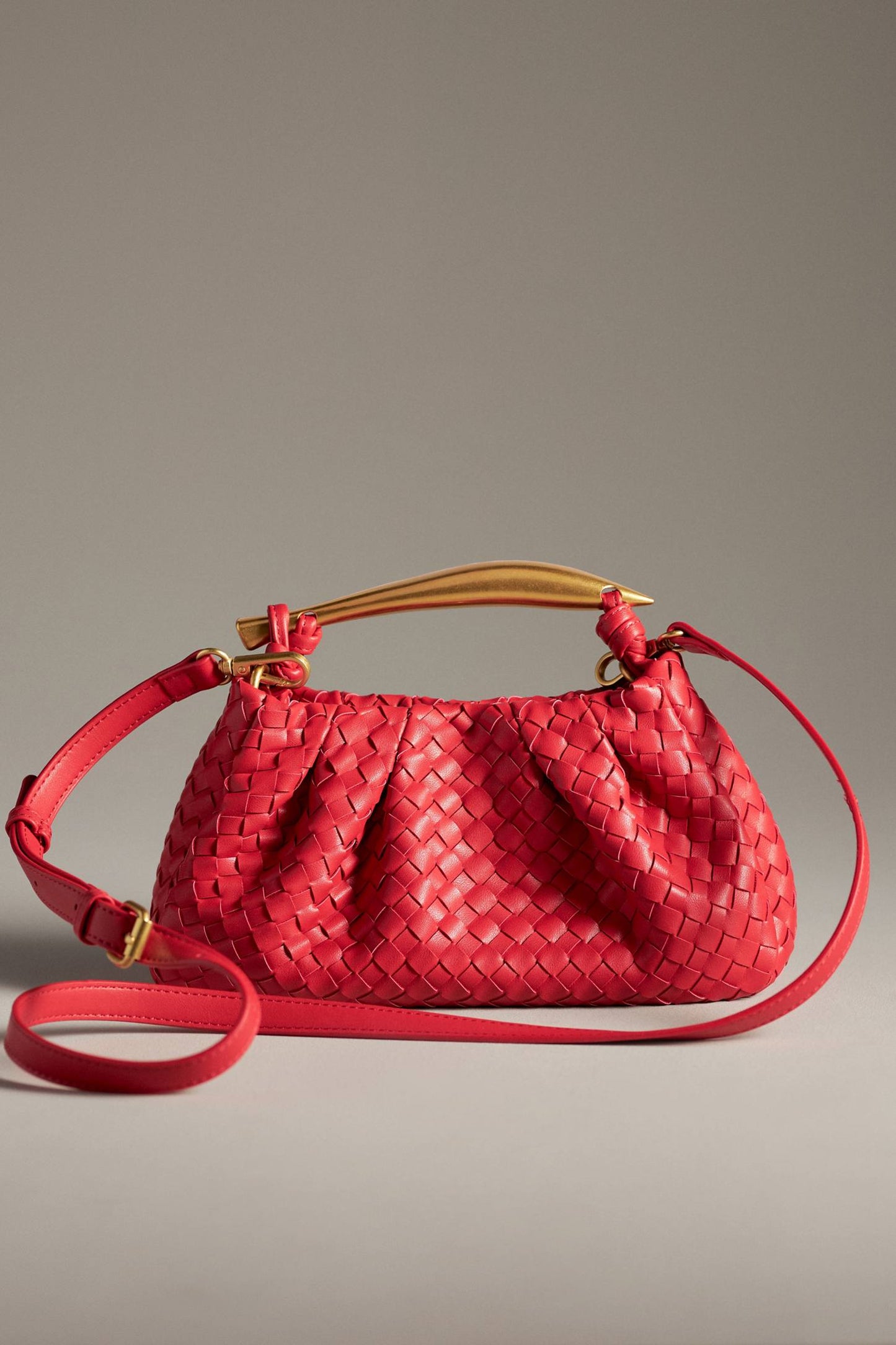 Asymmetrical Hardware Woven Satchel