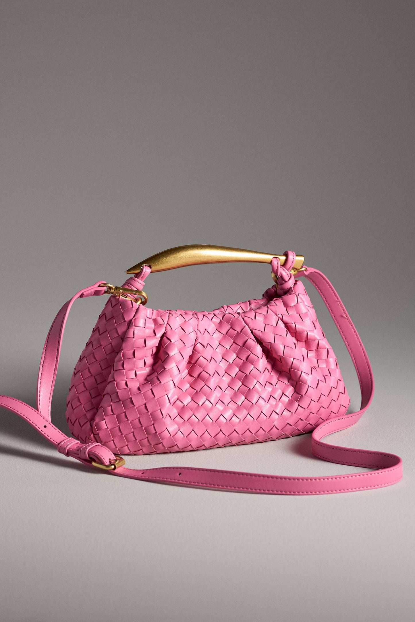 Asymmetrical Hardware Woven Satchel
