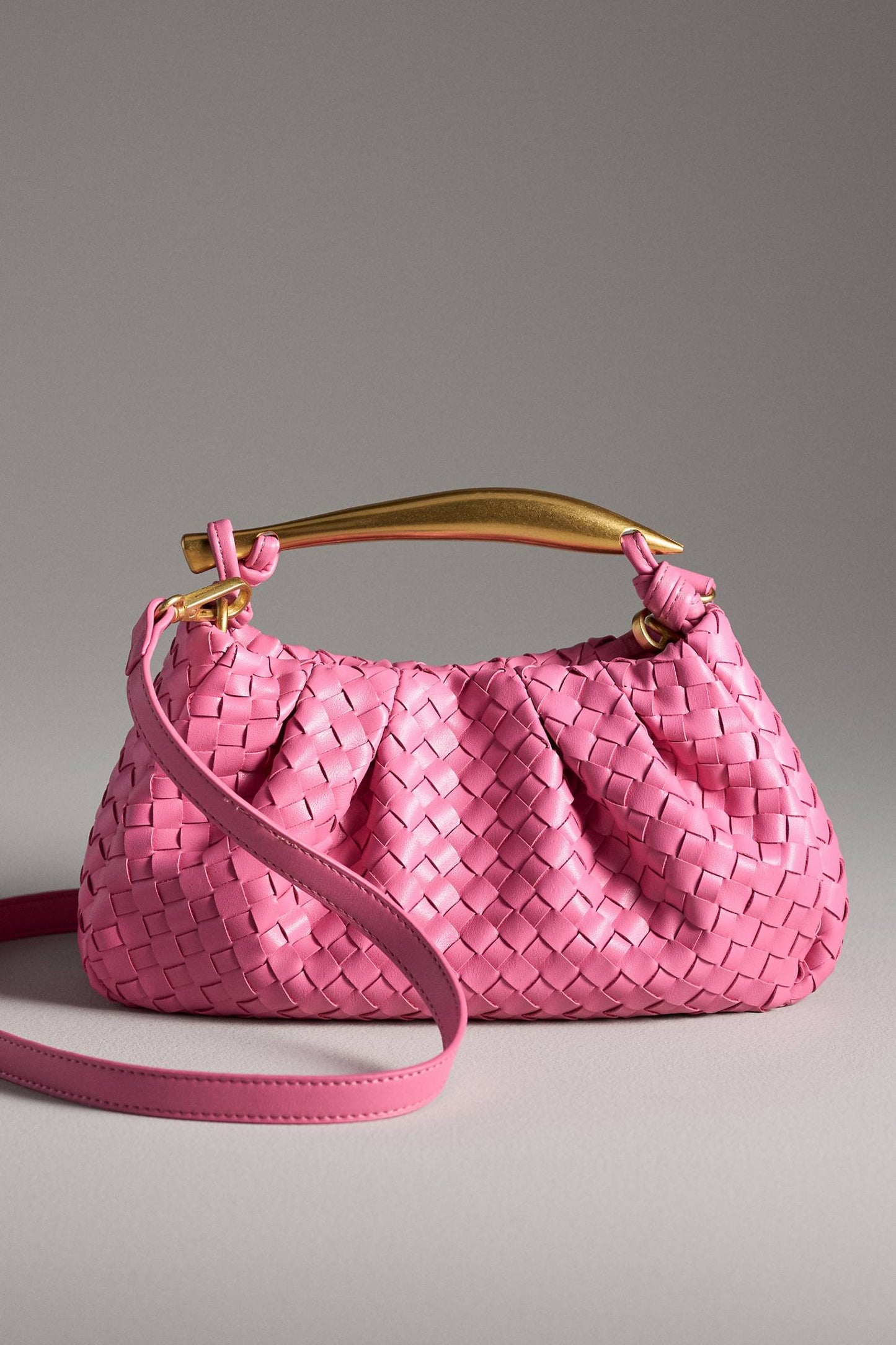 Asymmetrical Hardware Woven Satchel