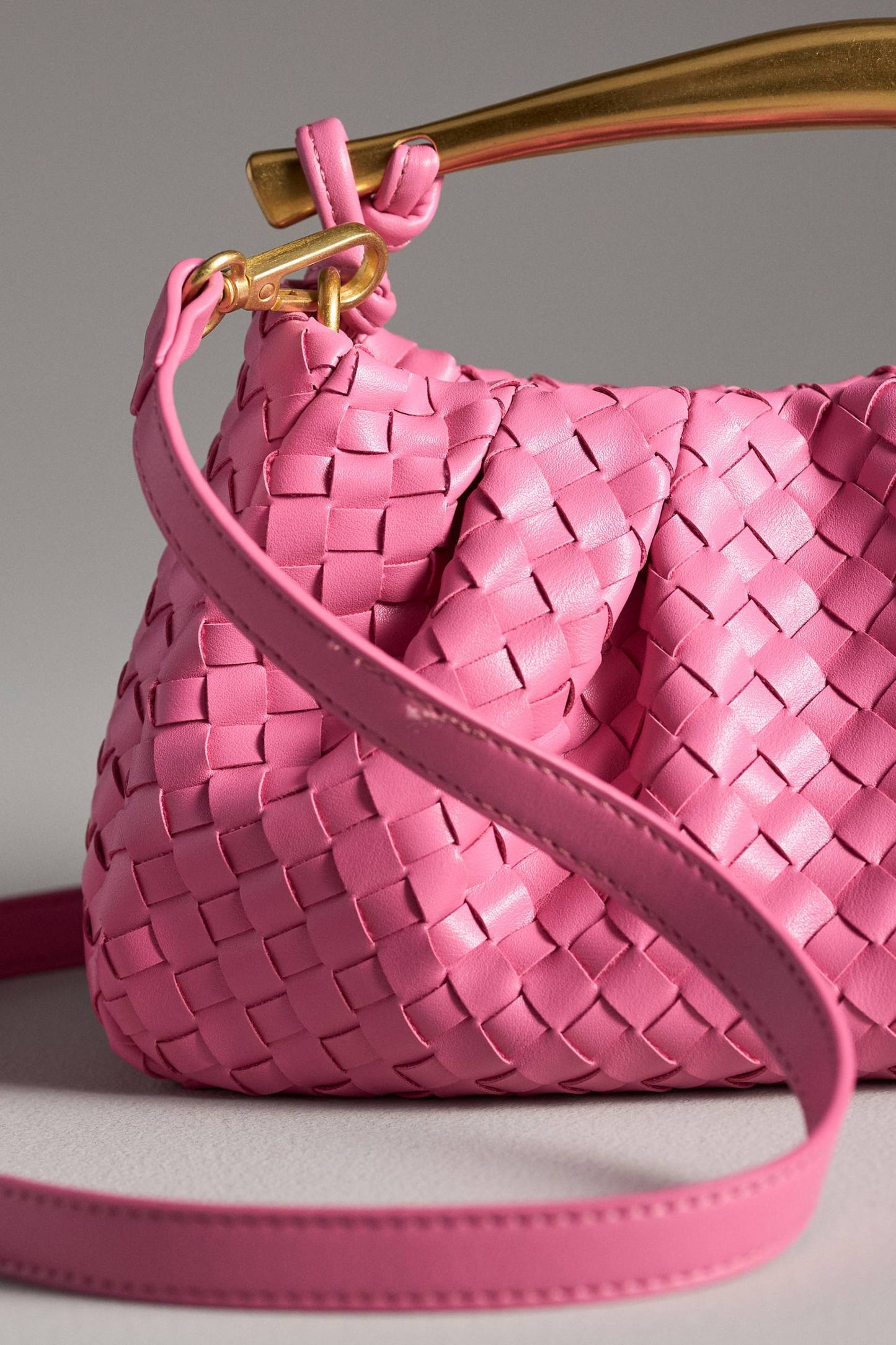 Asymmetrical Hardware Woven Satchel