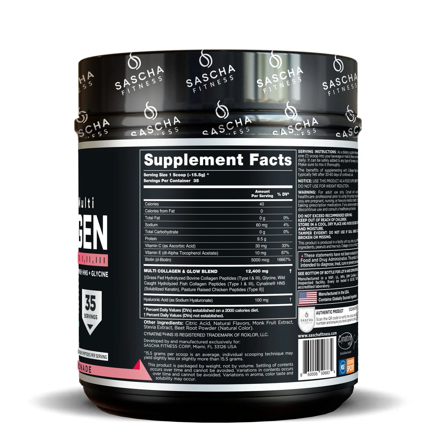 🍓🍋 Multi Collagen Hidrolizado – Sascha Fitness (Strawberry Lemonade)