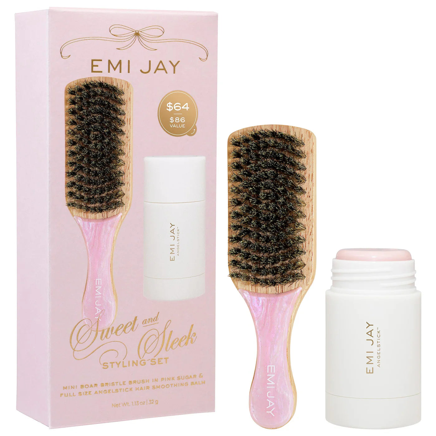 ✨ Sweet & Sleek Styling Gift Set – Emi Jay (Angelstick™ + Mini Boar Brush)