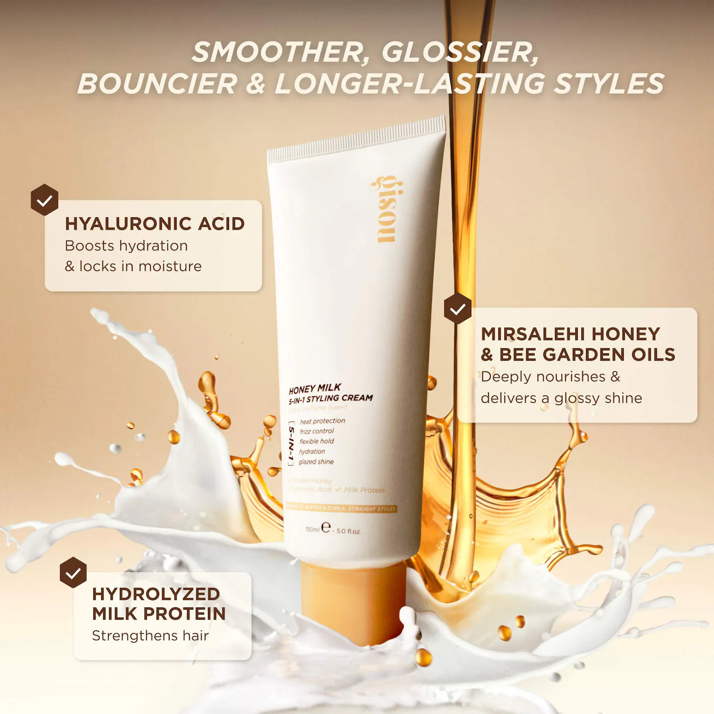 Gisou Honey Milk 5‑in‑1 Styling Cream – Gloss & Hold 🥛✨