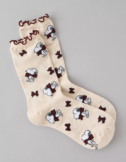 🤍🧦 Snoopy Ruffle Crew Socks – AE (Oatmeal Heather · Edición Especial)