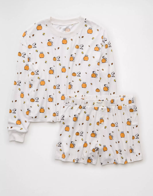 AE Luxe Plush Snoopy Halloween PJ Set - Cream