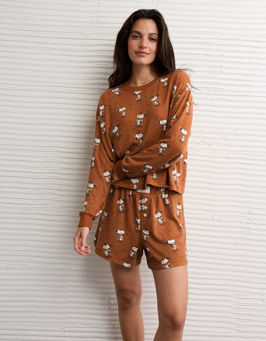 AE Luxe Plush Snoopy Halloween PJ Set - Amber Brown