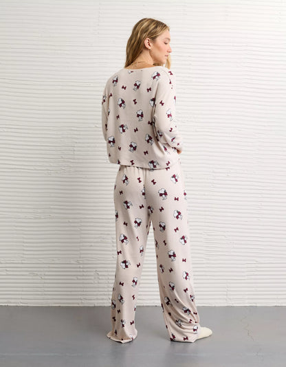 🤍 Snoopy Long-Sleeve & Pant PJ Set – AE Luxe Plush (Oatmeal Heather)