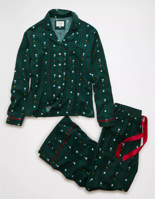 🌲 Snoopy Flannel PJ Set – AE (Deep Forest · Edición Especial)