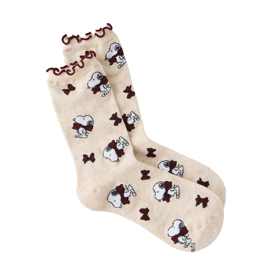 🤍🧦 Snoopy Ruffle Crew Socks – AE (Oatmeal Heather · Edición Especial)