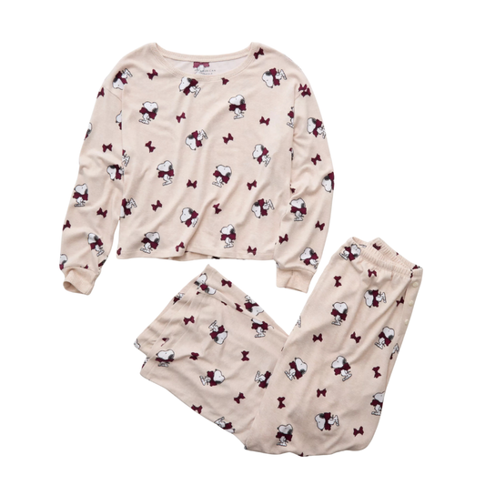🤍 Snoopy Long-Sleeve & Pant PJ Set – AE Luxe Plush (Oatmeal Heather)