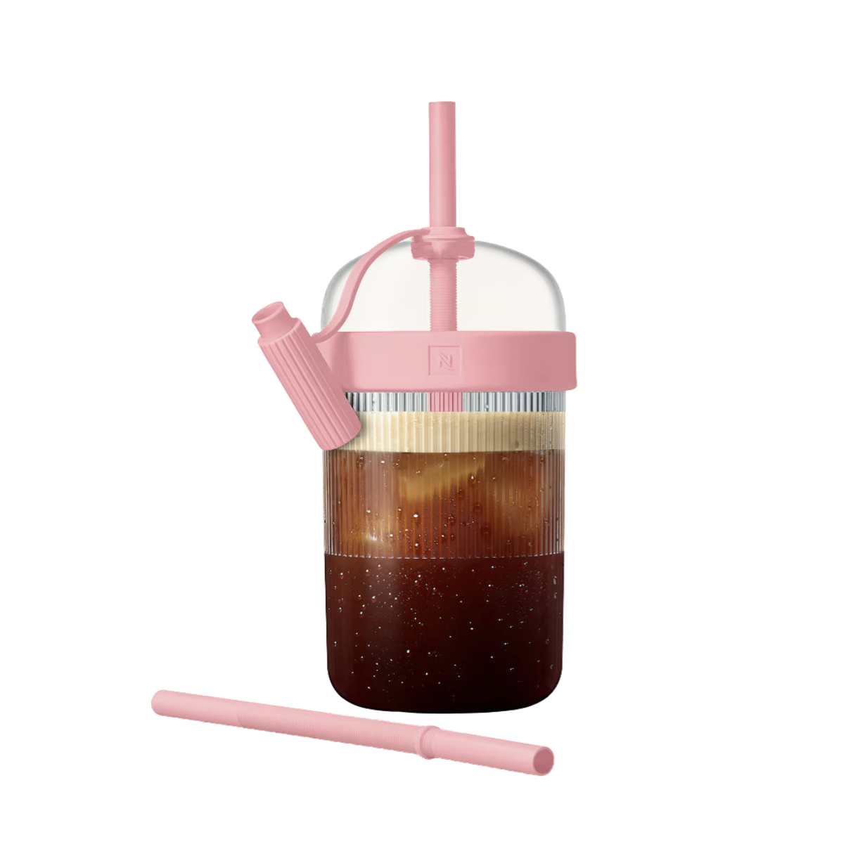 Nespresso Iced Tumbler Bubble Gum vaso reusable para bebidas frías con popote extra