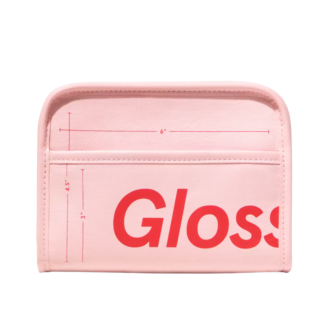 Glossier Mini Beauty Bag Pink cosmetiquera compacta rosa con bolsillos interiores en México
