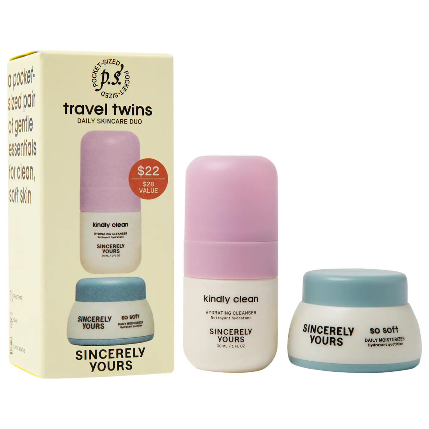 Sincerely Yours Travel Twins mini cleanser moisturizer duo